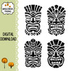 Four Tiki Masks SVG bundle featuring bold tropical faces for Hawaiian luau decor tiki bar signs vinyl decals laser cutting and craft projects