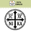 IC XC NIKA circular Byzantine Cross SVG featuring the Jesus Christ Conquers Orthodox Christian holy seal with Greek lettering and double circular border for religious decals signs and crafts