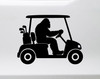 Bigfoot Sasquatch driving golf cart with golf clubs mounted on back silhouette vinyl decal for golf carts cars trucks and campers