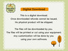 Digital download notice image with Minglewood Trading logo explaining no physical product shipped, no refunds after download, and files must be printed or cut by the buyer using their own equipment and software.