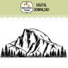Half Dome Yosemite National Park mountain landscape SVG featuring the iconic granite dome, steep rock faces, textured slopes and evergreen trees in a wide horizontal design for vinyl cutting and laser engraving