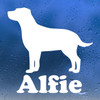 Personalized Labrador Retriever curved tail vinyl decal with custom dog name and mirror option