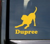 Personalized playful Labrador Retriever vinyl decal with custom dog name and mirror option