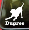 Personalized playful Labrador Retriever vinyl decal with custom dog name and mirror option