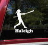 Personalized female softball hitter vinyl decal with custom player name and mirror option