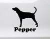 Walker Hound personalized name vinyl decal featuring Treeing Walker Coonhound silhouette with mirror option