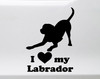 I Love My Labrador vinyl decal with playful Lab Retriever dog silhouette and lettering