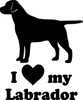I Love My Labrador vinyl decal with Lab Retriever dog silhouette and lettering