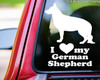 I Love My German Shepherd vinyl decal with GSD Alsatian dog silhouette and lettering