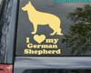 I Love My German Shepherd vinyl decal with GSD Alsatian dog silhouette and lettering
