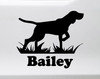 Personalized Bird Dog hunting vinyl decal with grass silhouette and custom dog name