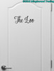 The Loo bathroom door vinyl decal featuring elegant Nouradilla cursive script lettering, available in seven sizes from 5.5 x 2 inches to 27 x 10 inches for restroom doors, powder rooms and bathroom decor