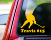 Personalized ice hockey player vinyl decal with custom name and player number