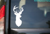 Deer head silhouette vinyl decal featuring a side profile buck with large branching antlers