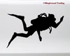 Scuba diver silhouette vinyl decal featuring an underwater swimmer with tank mask and fins