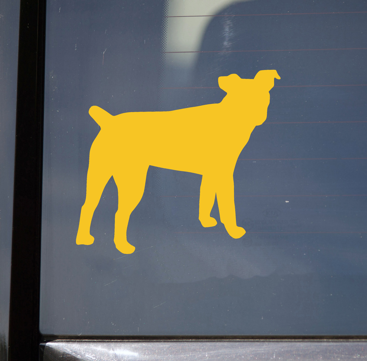 Jack Russell Terrier JRT dog silhouette vinyl decal featuring a standing alert terrier profile