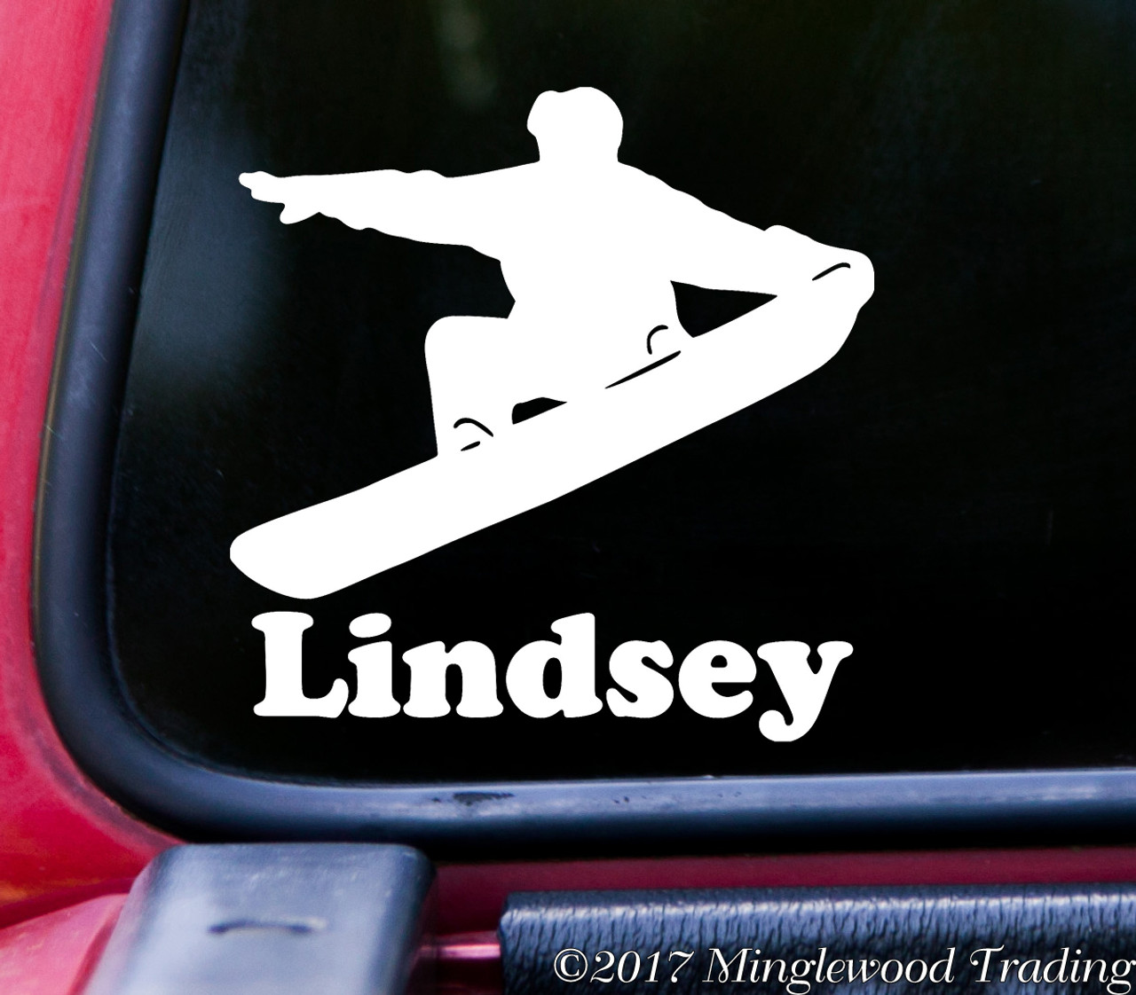 SNOWBOARDER with Personalized Name Vinyl Sticker - Snurfer - Die Cut Decal
