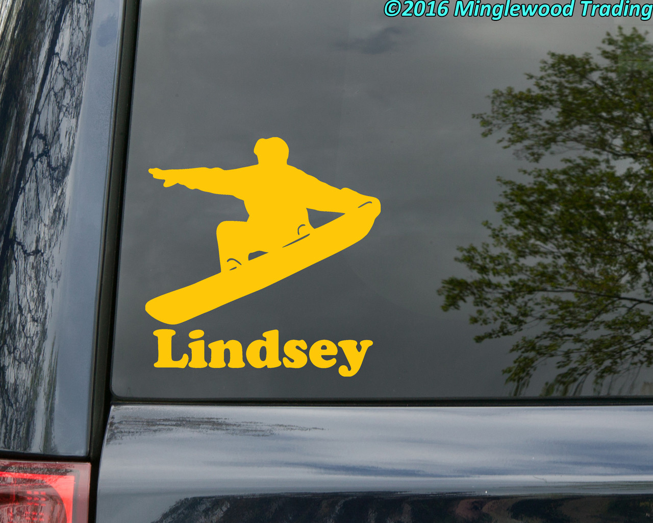 SNOWBOARDER with Personalized Name Vinyl Sticker - Snurfer - Die Cut Decal