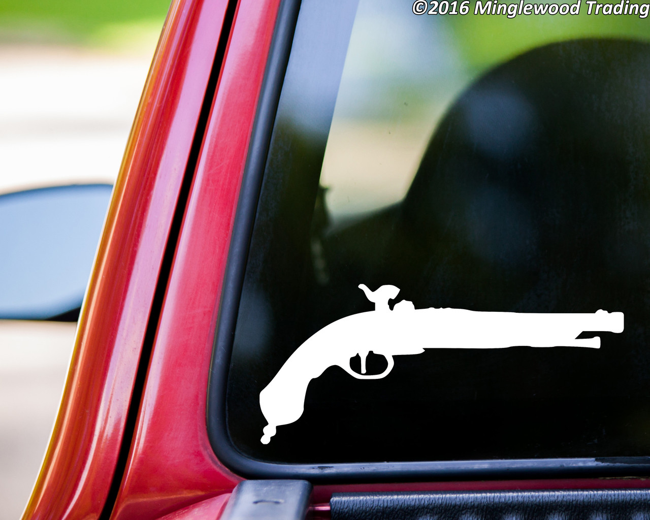 FLINTLOCK PISTOL Vinyl Decal Sticker 8" x 3.5"  Black Powder Gun - Pirate