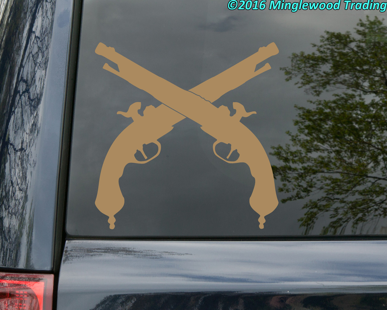 CROSSED FLINTLOCK PISTOLS Vinyl Decal Sticker 9" x 9" Revolutionary War Guns