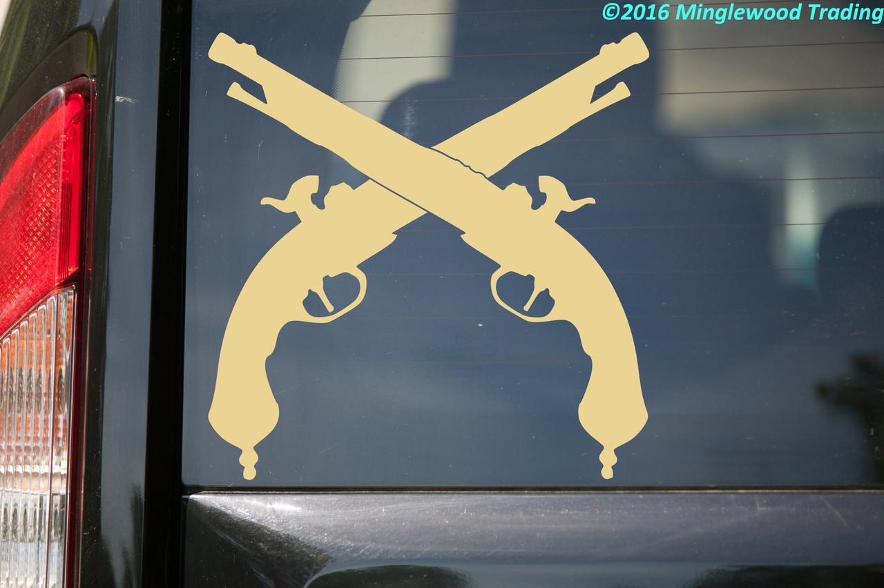 CROSSED FLINTLOCK PISTOLS Vinyl Decal Sticker 9" x 9" Revolutionary War Guns