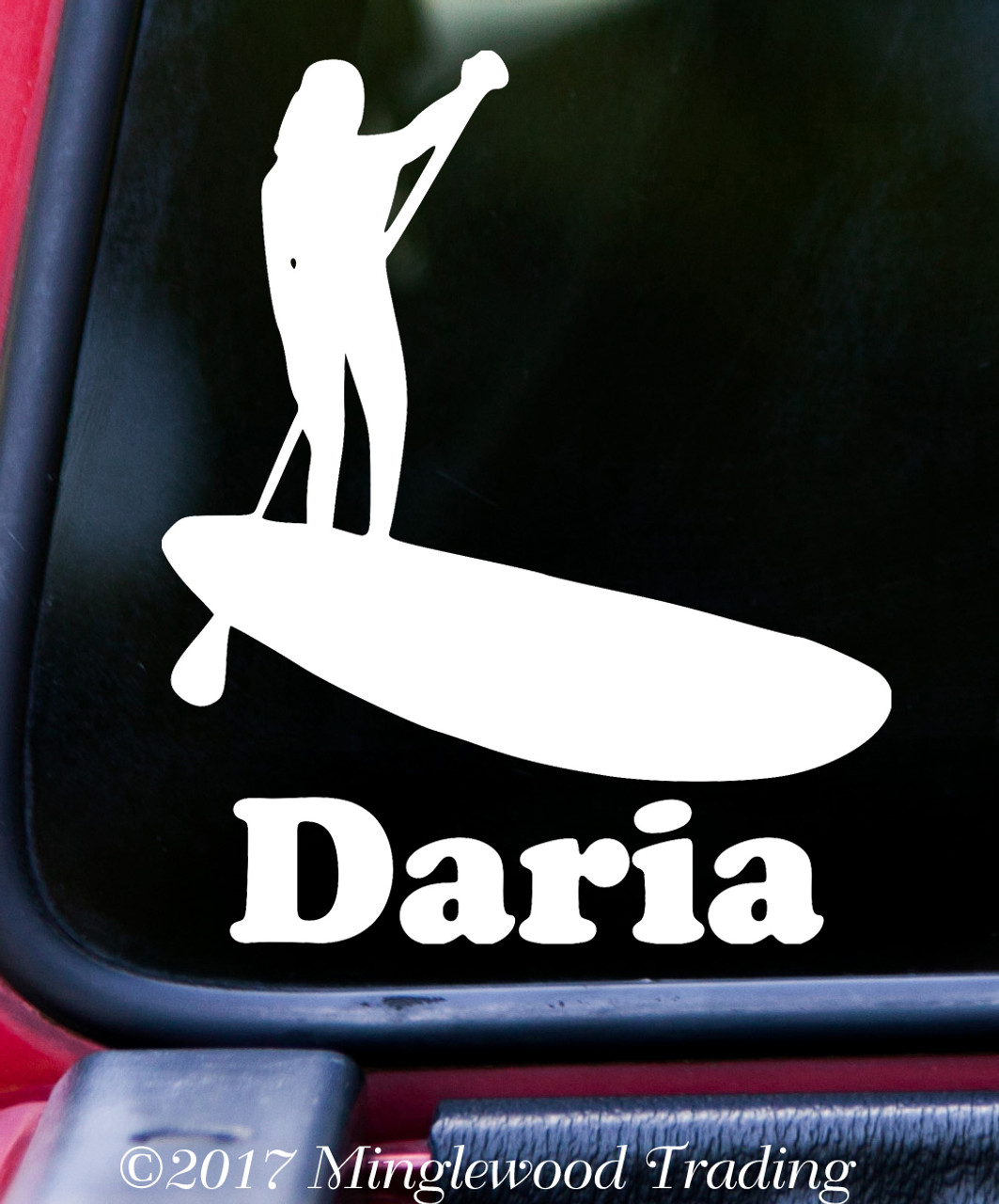 SUP Stand Up Paddle Board Vinyl Decal Sticker w/ Custom Name 5" x 6" Paddling WOMAN