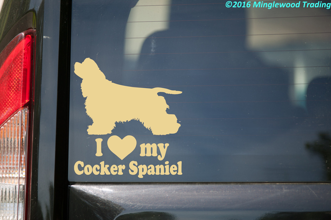 I Love My Cocker Spaniel vinyl decal with dog silhouette and heart