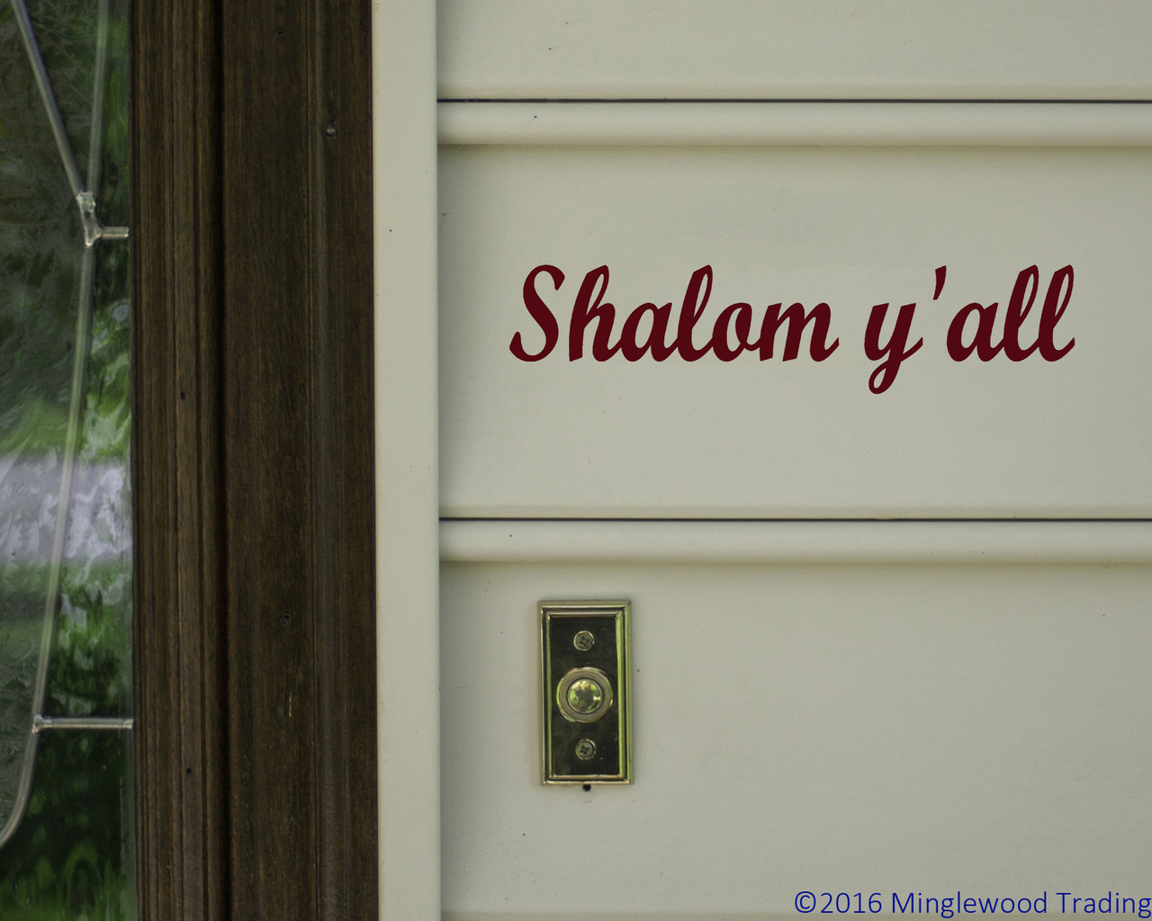 Shalom Y'all vinyl decal featuring flowing script lettering combining a Jewish greeting with Southern style
