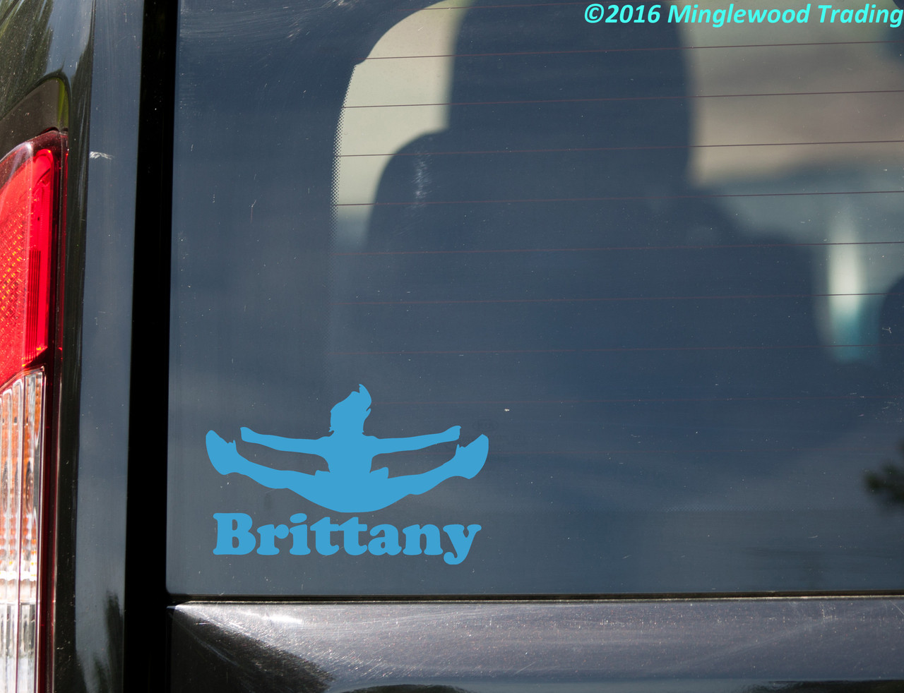 CHEERLEADER FLYER Vinyl Decal Sticker w/ Custom Personalized Name 5.5" x 3.5"