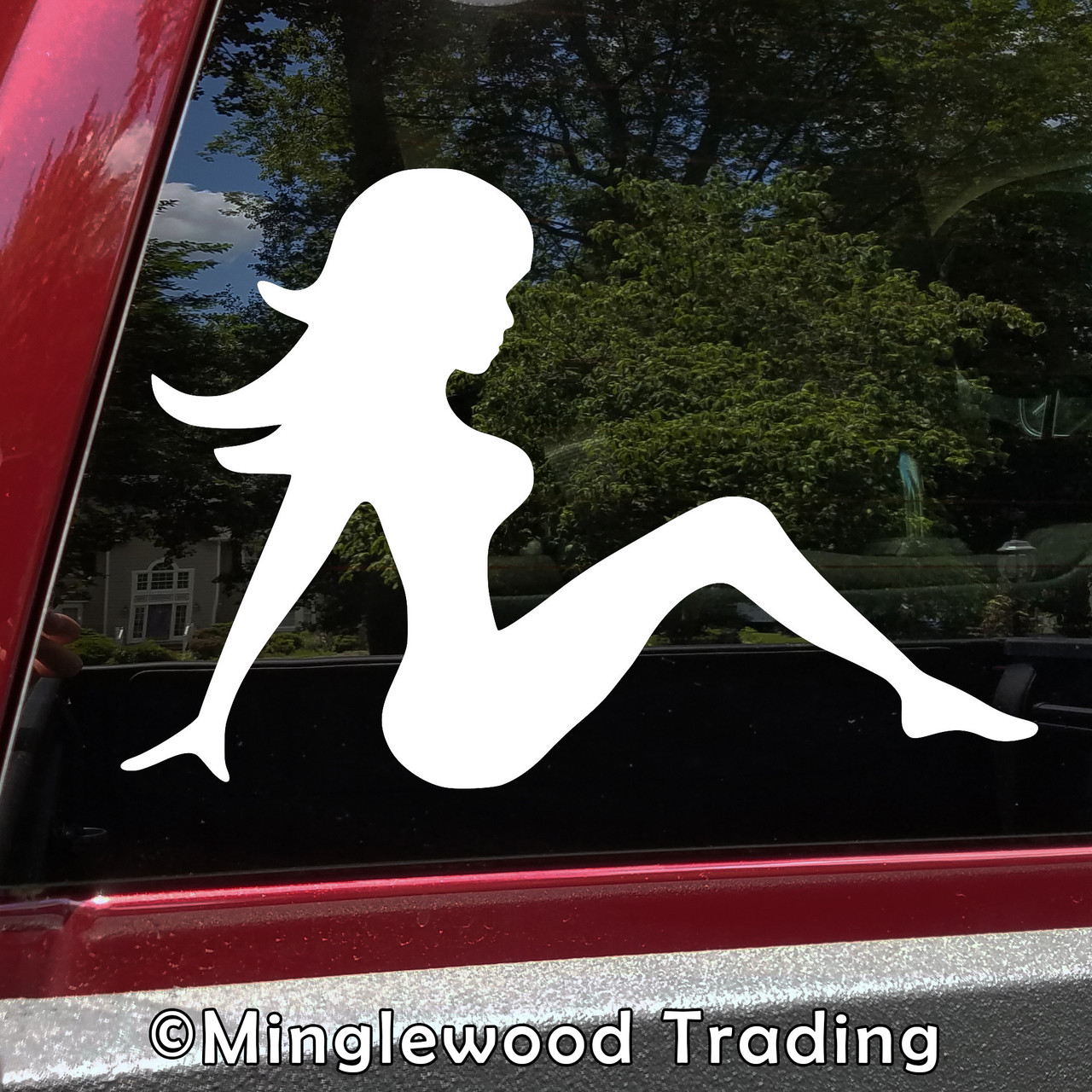 Classic Mudflap Girl vinyl decal featuring a reclining female pinup silhouette