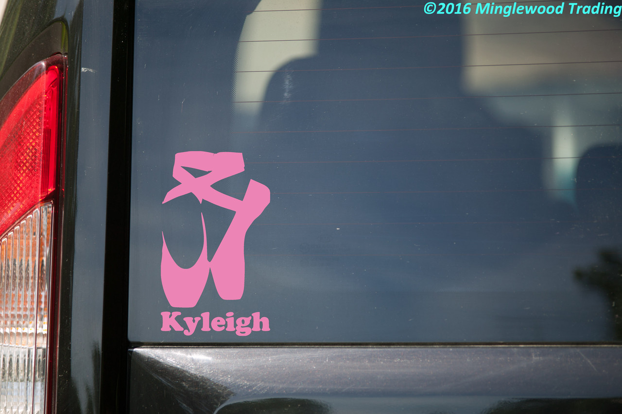 BALLET SHOES Vinyl Decal Sticker w/ Personalized Name 6" x 3.5" Pointe Slippers