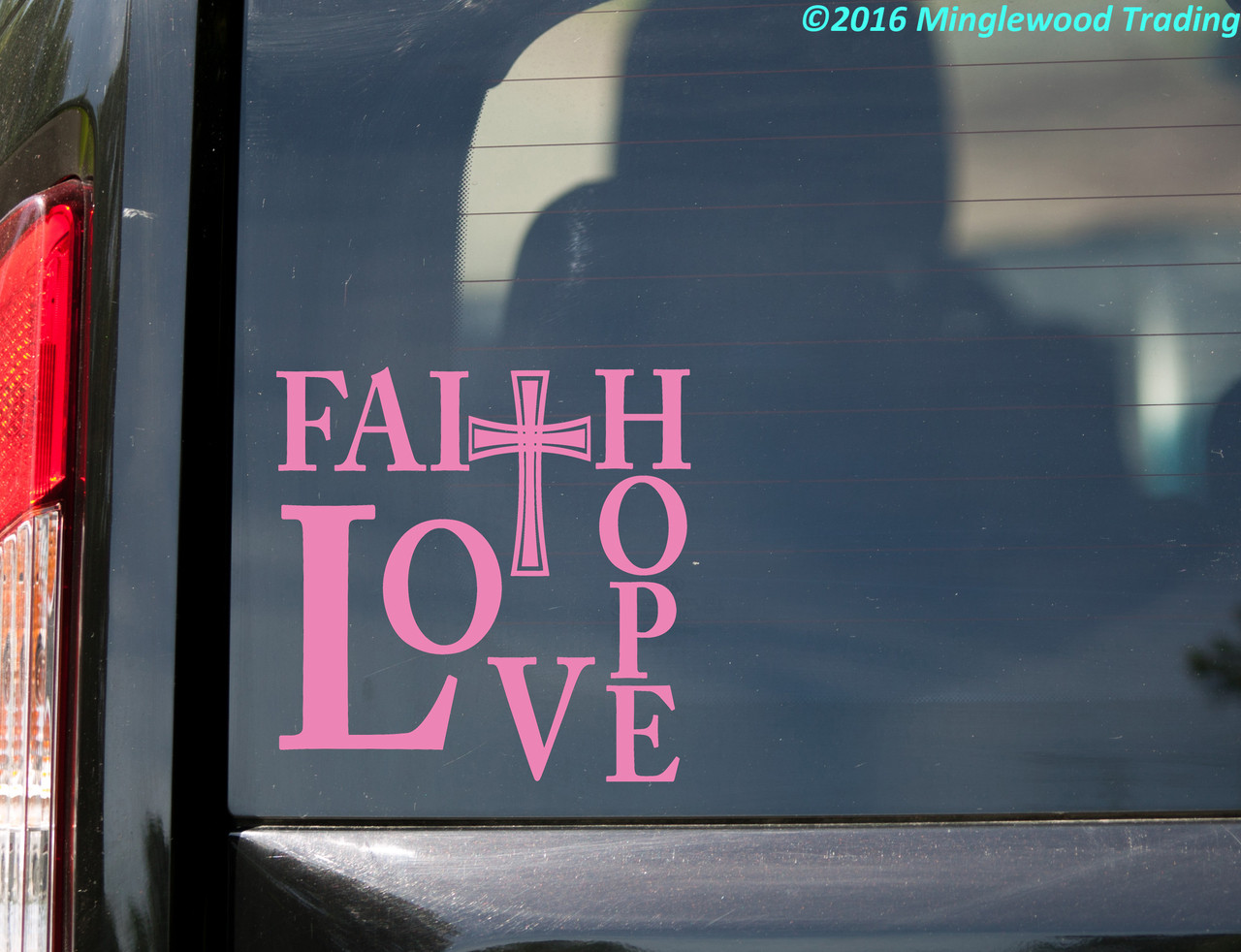 FAITH HOPE LOVE 8" x 8" Vinyl Decal Sticker - Cross