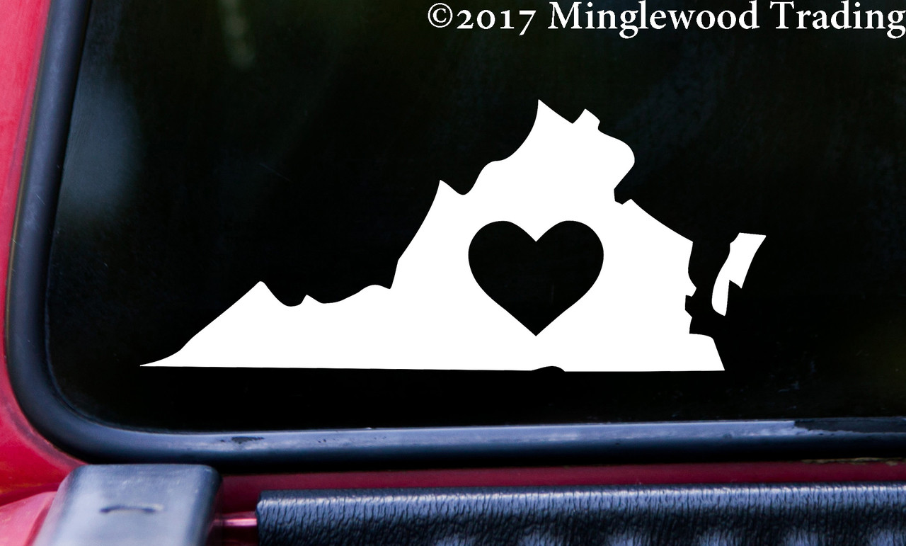 VIRGINIA HEART State Vinyl Decal Sticker 7" x 3" Love VA