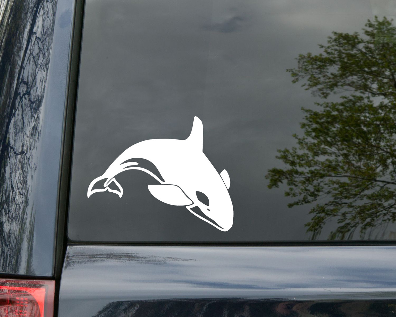 Orca killer whale vinyl decal featuring a swimming marine wildlife silhouette with distinctive markings