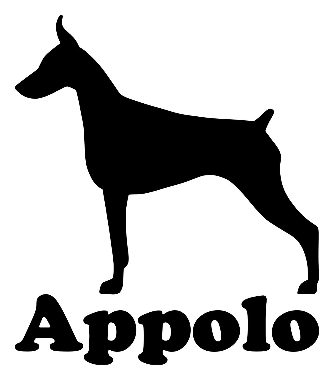 Personalized Doberman Pinscher Dobie dog silhouette vinyl decal with custom name and mirror option