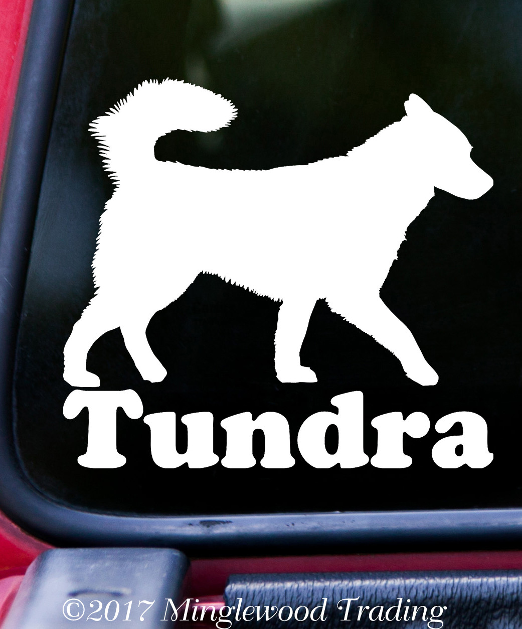 Personalized Husky Sibe sled dog silhouette vinyl decal with custom name and mirror option