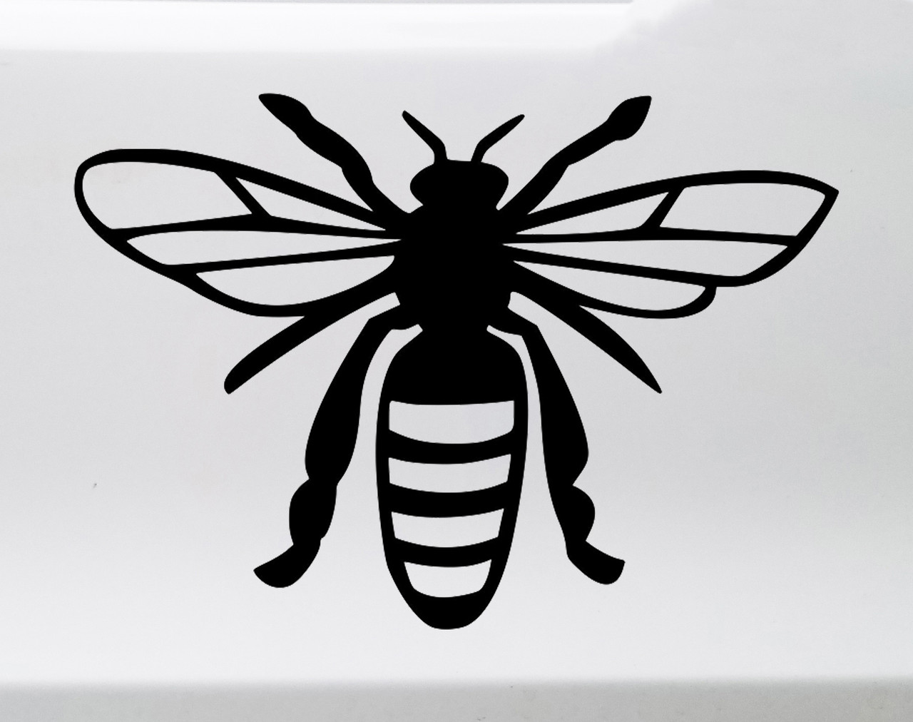 Bee vinyl decal featuring a honeybee with outstretched wings, antennae and striped abdomen
