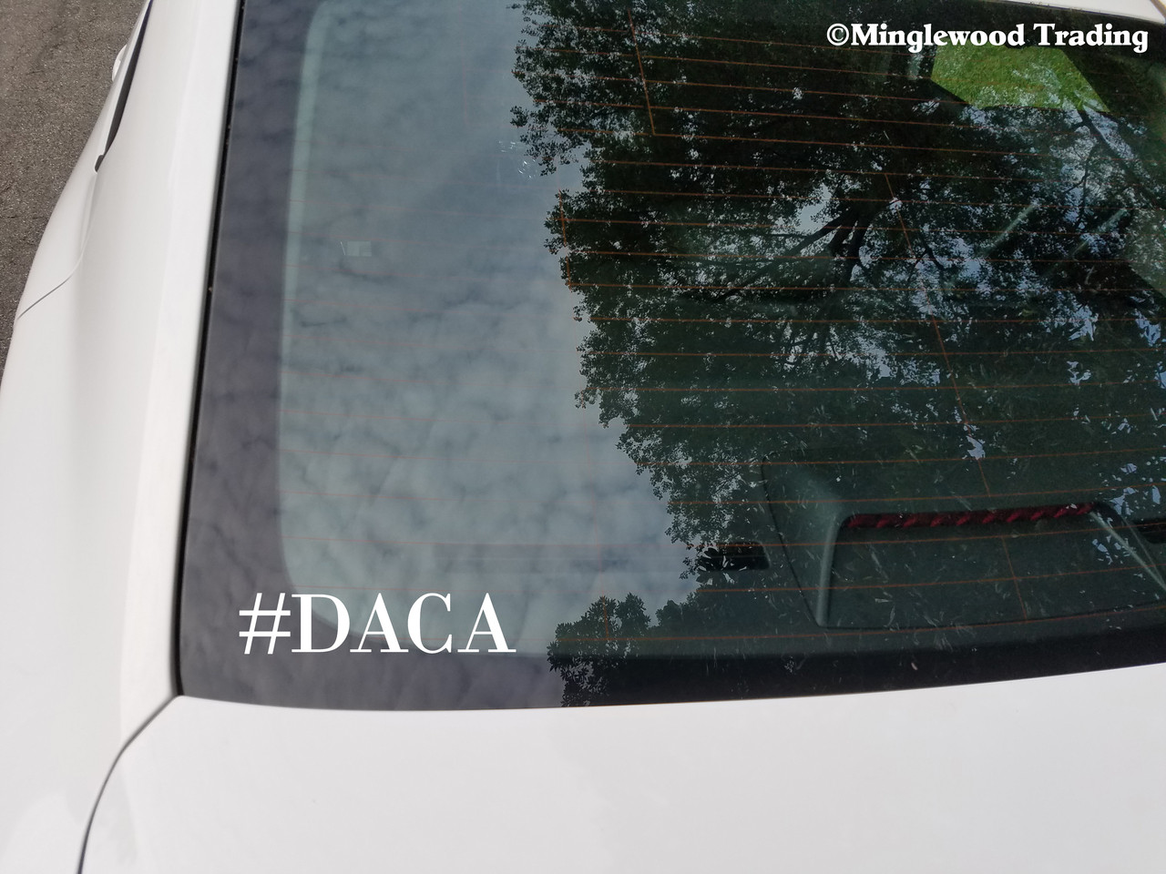 Two (2) #DACA 5" x 1" WHITE Vinyl Decal Stickers - Deferred Action for Childhood Arrivals - Dreamers