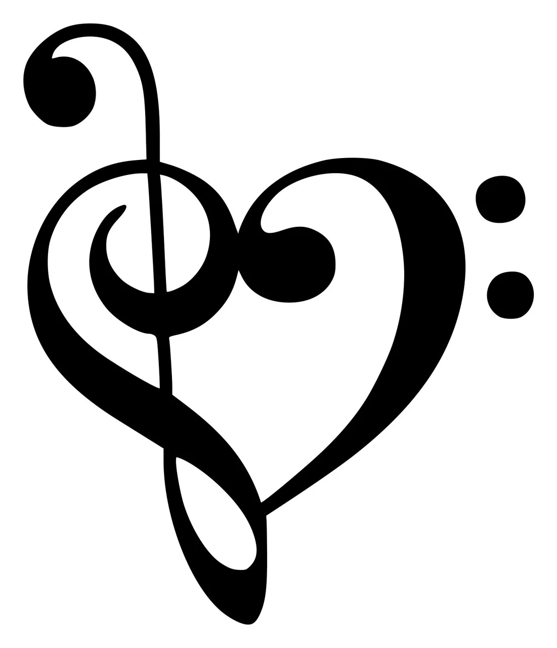 Heart Music Note Vinyl Decal with Treble Clef and Bass Clef Heart Design