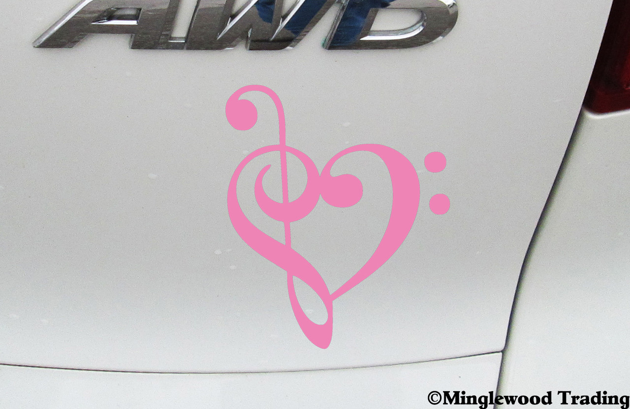 Heart Music Note Vinyl Decal with Treble Clef and Bass Clef Heart Design
