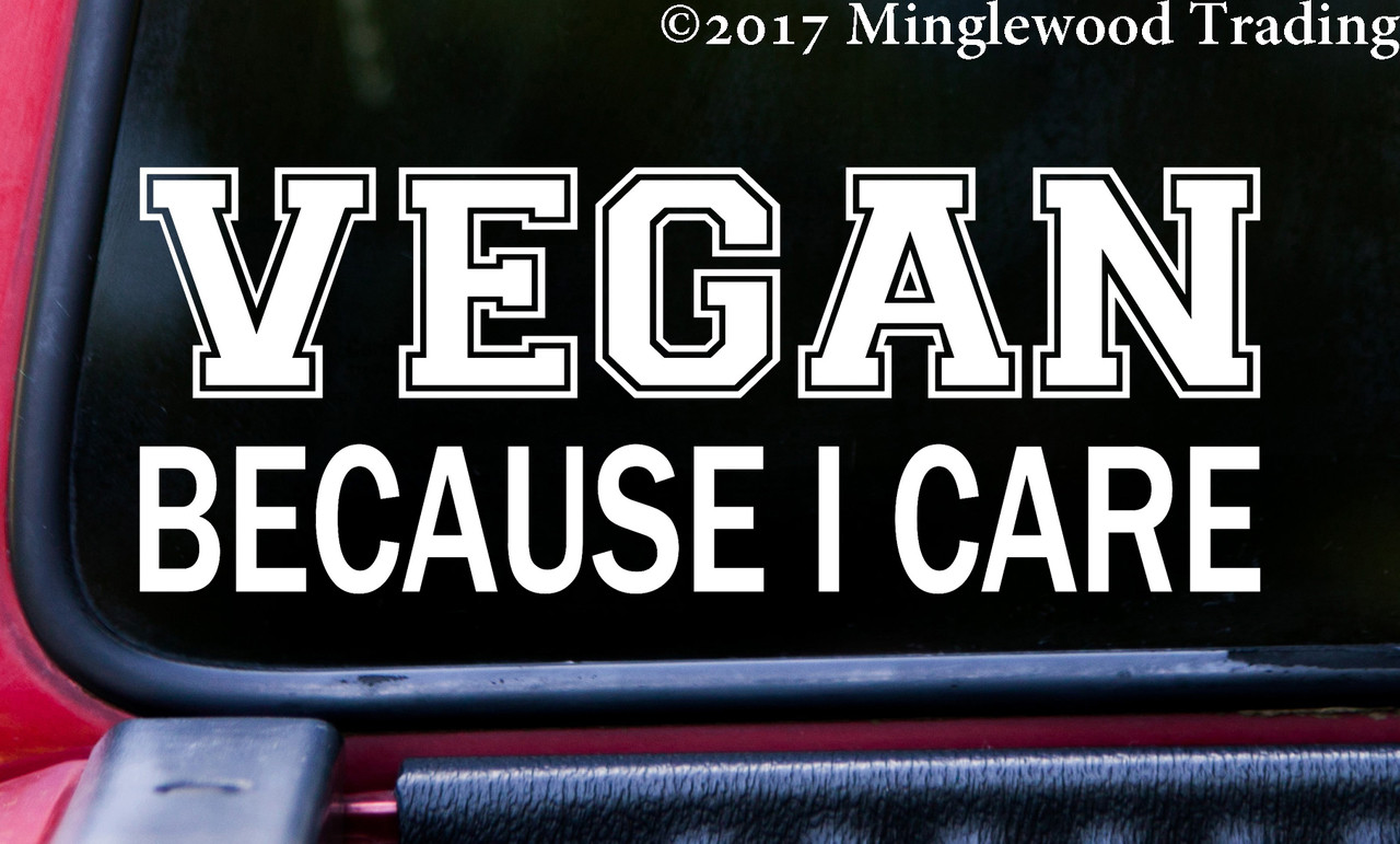 VEGAN BECAUSE I CARE  Vinyl Sticker - Animal Welfare - Die Cut Decal