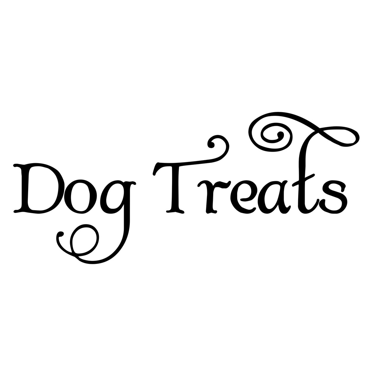Dog Treats vinyl decal in Albemarle Swash font with decorative flourishes for pet treat jars canisters and storage containers