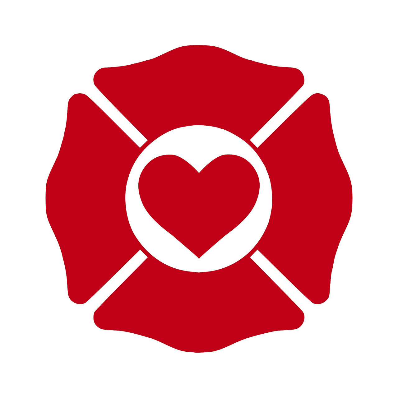 Firefighter Maltese cross vinyl decal with circular heart center fire rescue love design