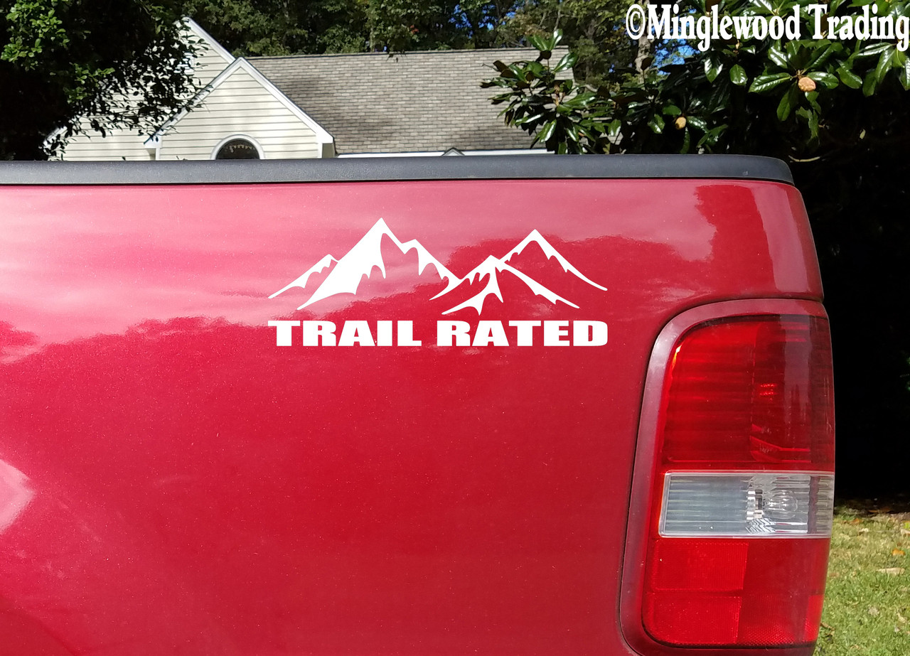 TRAIL RATED  Vinyl Sticker - 4X4 4WD Off Road Truck Motorcycle Mountains  - Die Cut Decal