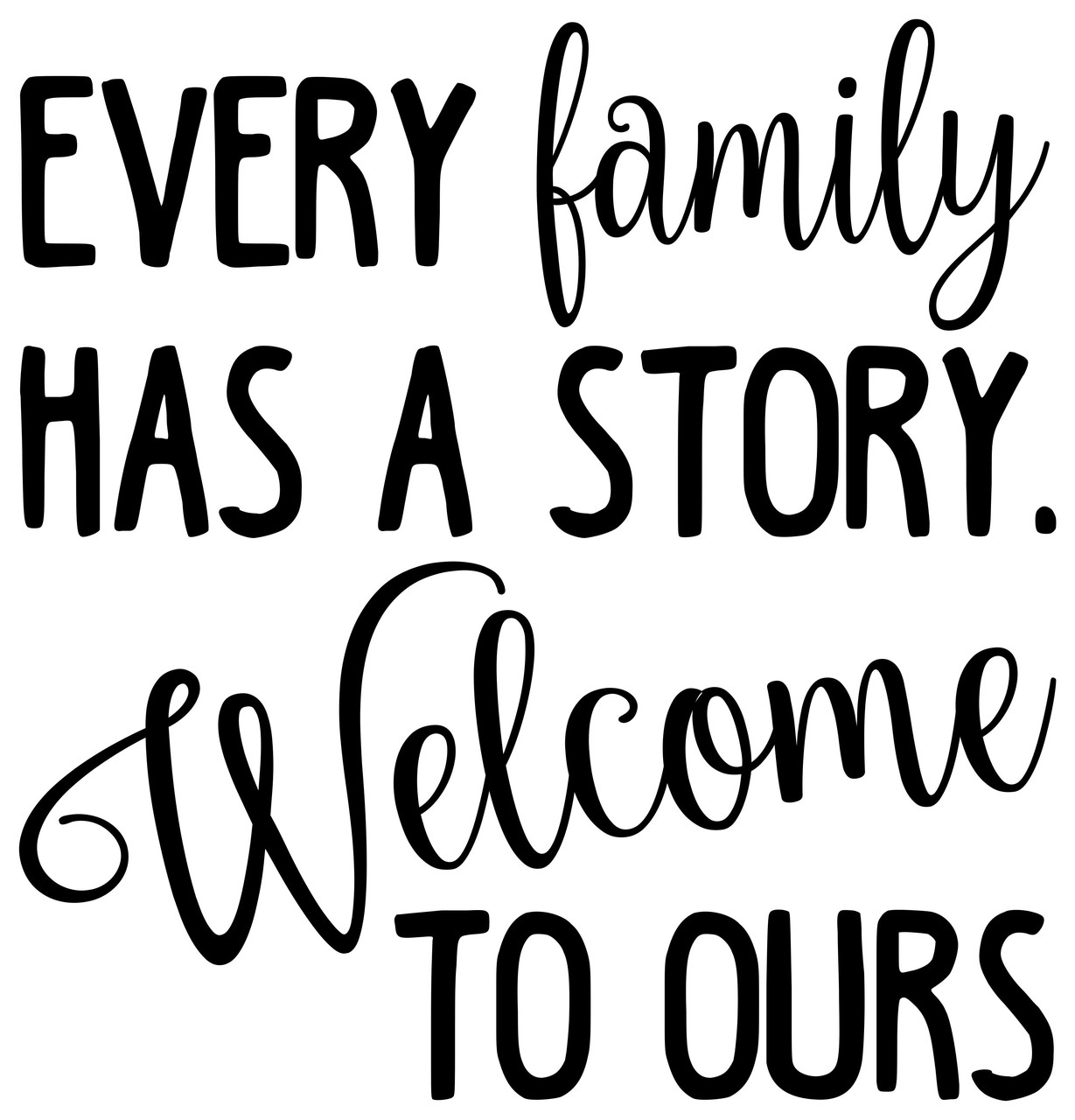 EVERY FAMILY HAS A STORY. WELCOME TO OURS 10.5" x 11" Vinyl Decal Sticker - 20 Color Options