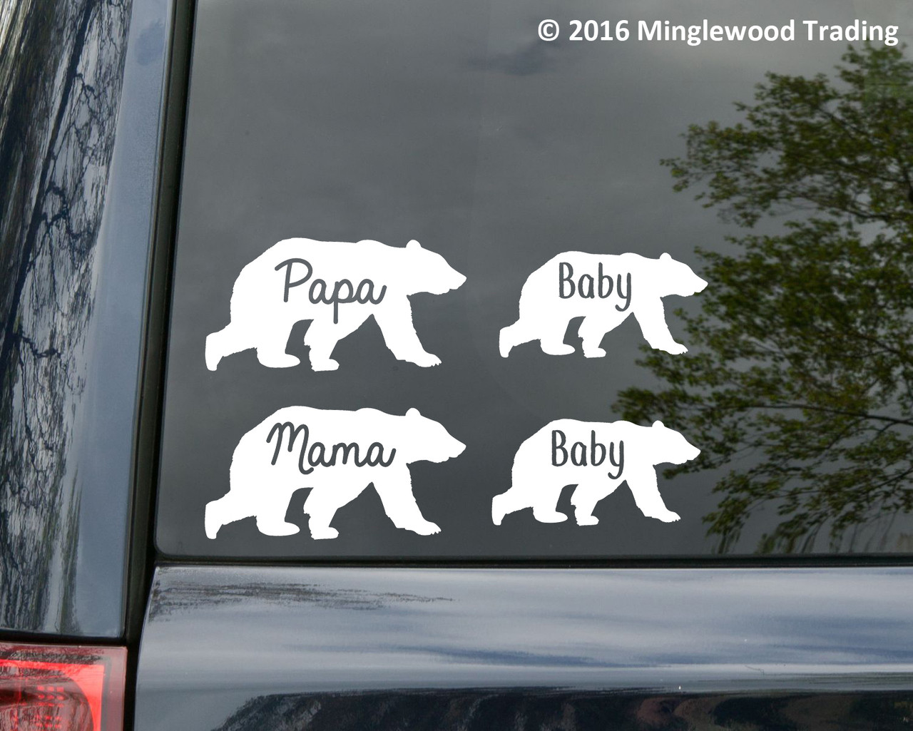 BEAR FAMILY Vinyl Decal Stickers - MAMA PAPA (2) BABY - Grizzly Kodiak Brown