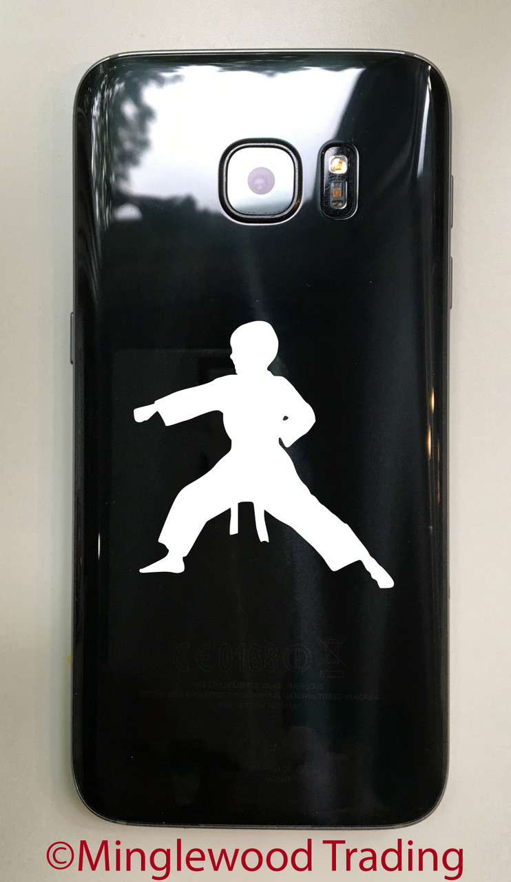 Karate Boy martial arts fighter silhouette vinyl decal in action stance