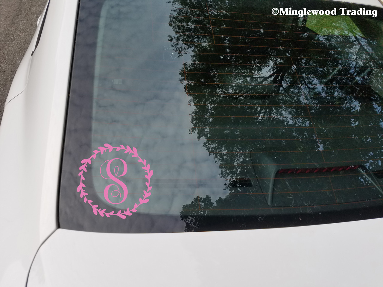 MONOGRAM WREATH Vinyl Sticker - Single Initial Letter - Die Cut Decal