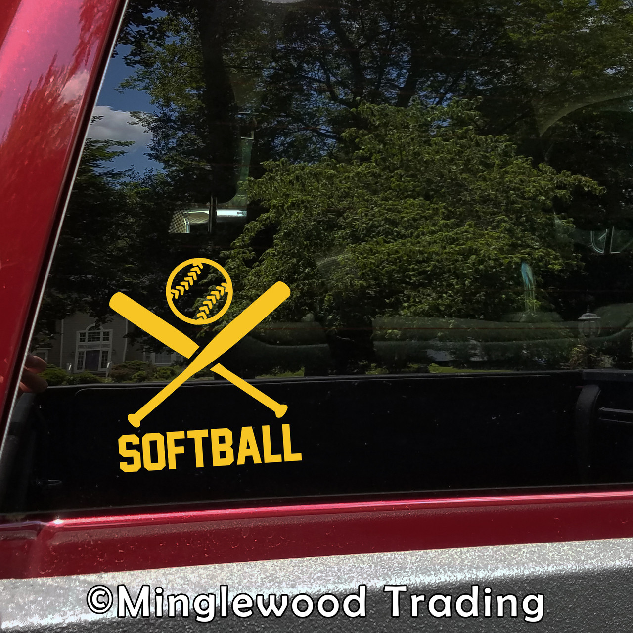 SOFTBALL Crossed Bats with Ball 5" Vinyl Decal Sticker - Fastpitch Slow Pitch