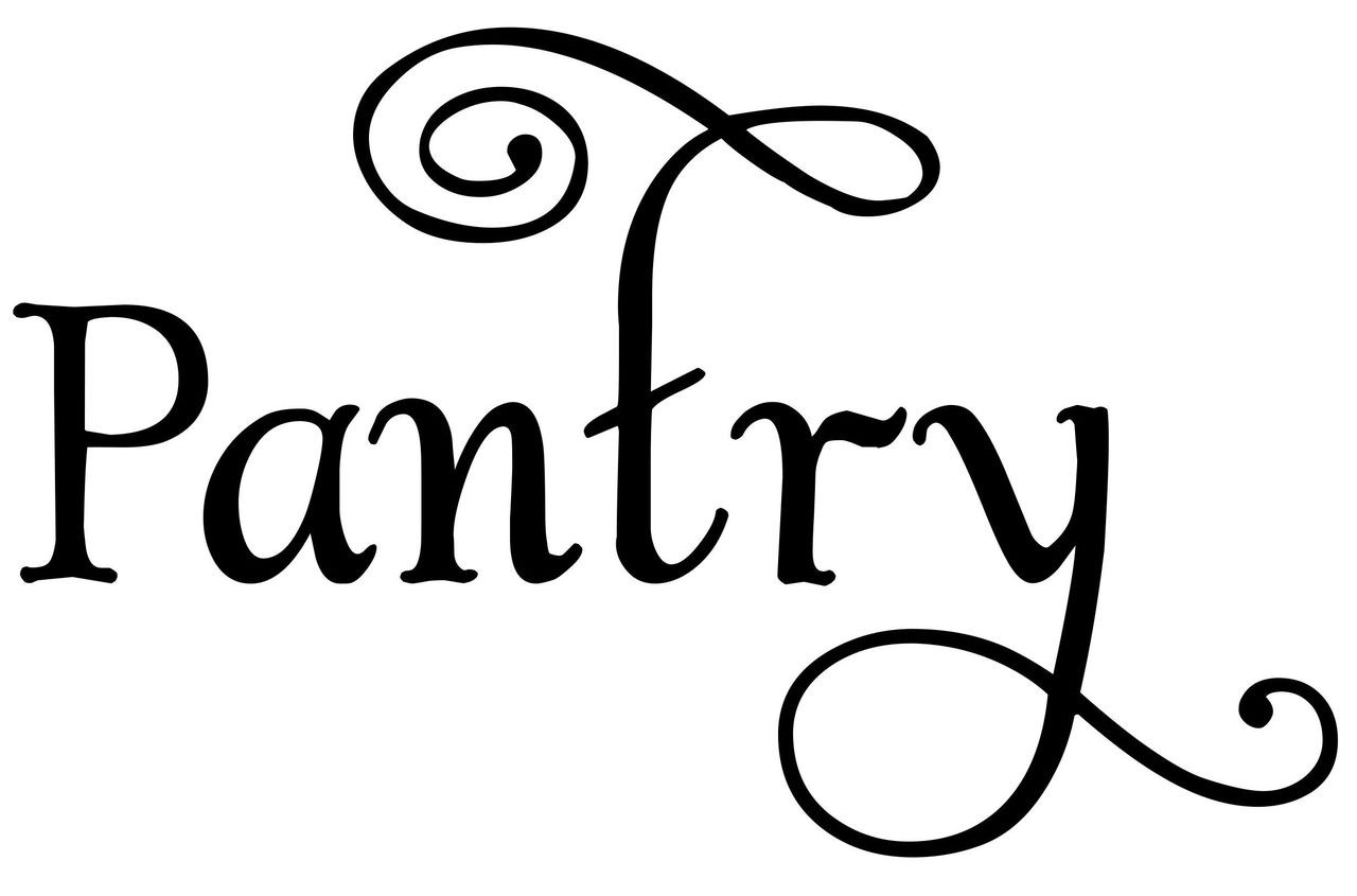 Pantry vinyl decal in decorative Albemarle Swash font for kitchen doors storage containers and cabinets
